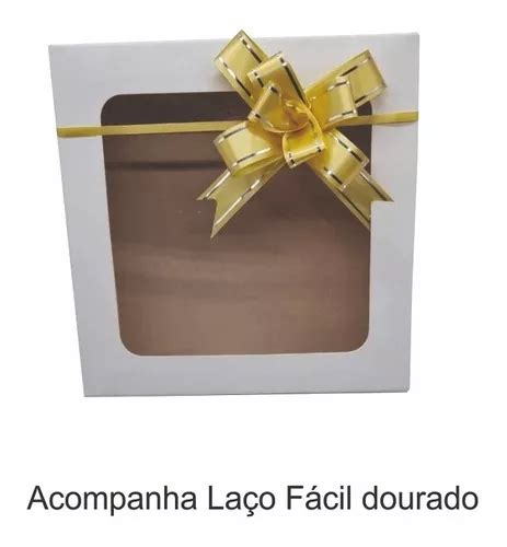 Caixa Papel Visor 15x15x4 Branca 20un Laço Fácil Dourado