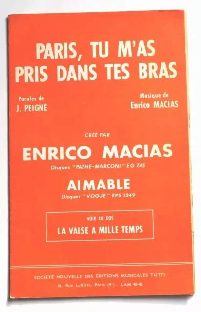 PARTITION DOUBLE VINTAGE Sheet Music ENRICO MACIAS JACQUES BREL 60