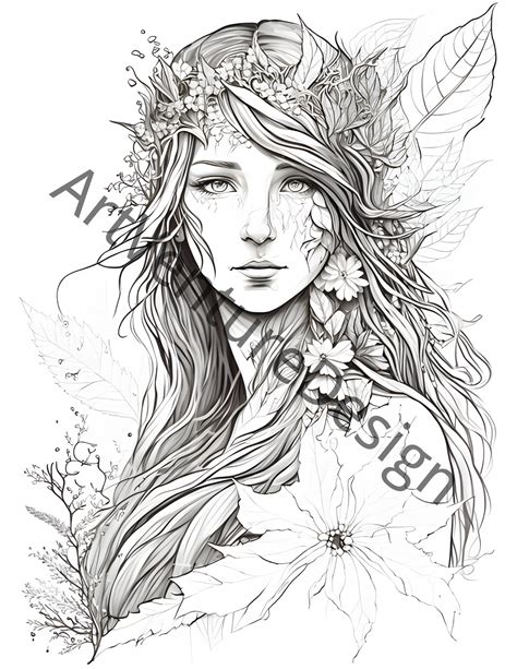 Grayscale Elf Princess Coloring Book Set 1 30 Printable Etsy