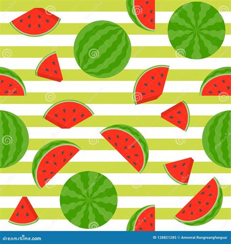 Seamless Pattern Watermelon On Stripe Background Summer Theme F Stock