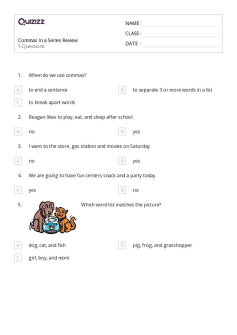 50 Commas In A Series Worksheets For 2nd Class On Quizizz Free