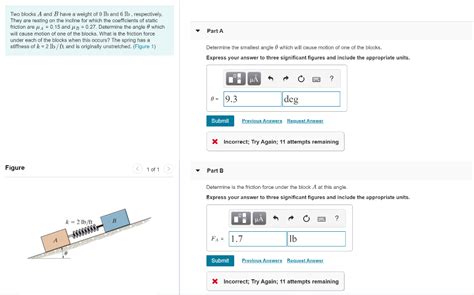 Solved Two Blocks A And B Have A Weight Of Lb And Lb Chegg