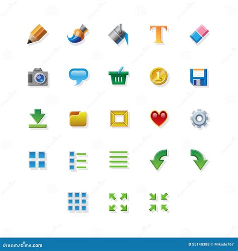 Colorful Web App Graphic Editor Tools Icons on Stock Vector