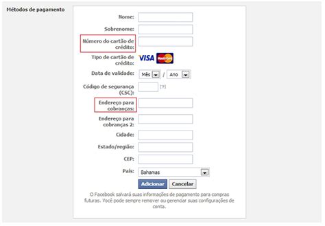 Como cadastrar seu cartão de crédito para pagar as mensagens do Facebook