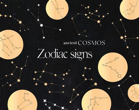 Ancient Cosmos, Gold Zodiac Constellations Clipart, Stars Constellation ...