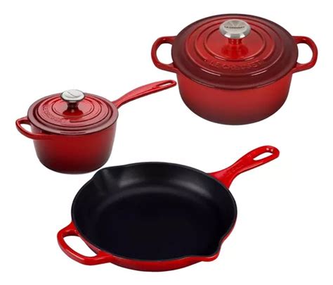 Juego De Ollas Y Sarten De Hierro Fundido Le Creuset Rojo Meses Sin