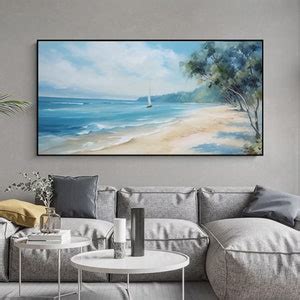 Sandy Beach Ocean Painting Large D Textured Coastal Wall Art Framed