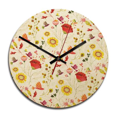 Horloge Murale En Bois Blanz Fleurs Fantastiques Wall Art Fr