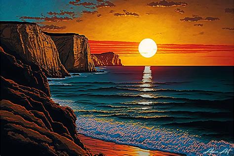 Sunrise over Sea with Costal Cliff Graphic by Alone Art · Creative Fabrica