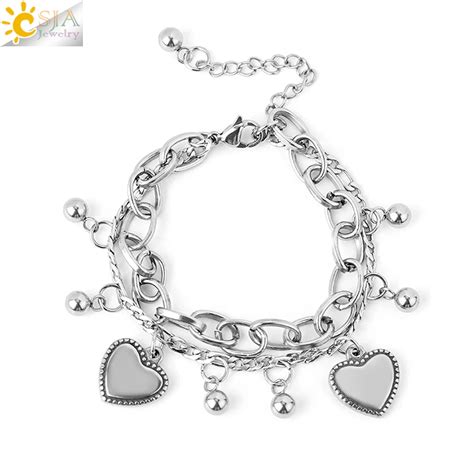 Csja Pulseras De Aleaci N De Zinc Para Mujer Pulsera De Doble Capa