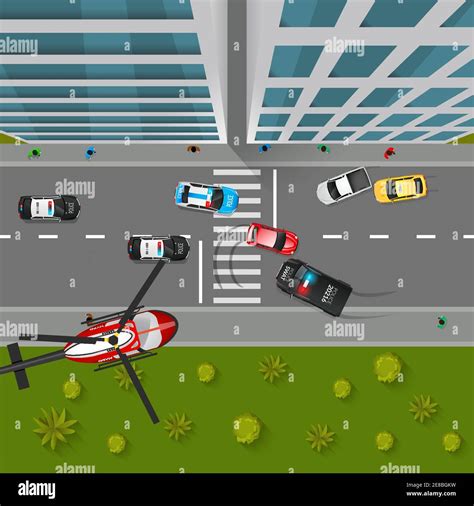 Police Chase Top View Background. Police Chase Vector Illustration. Police Chase Cartoon Design ...