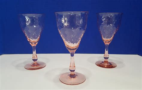 3 Vintage Pink Depression Glass Optic Wine Glasses