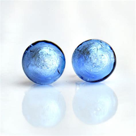 Boucles D Oreilles Clou Bleu Ocean En Veritable Verre De Murano De Venise