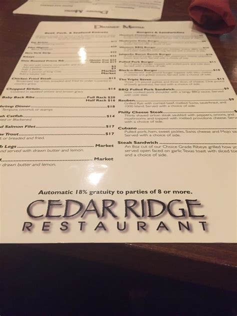 Menu at Cedar Ridge Restaurant, Payson