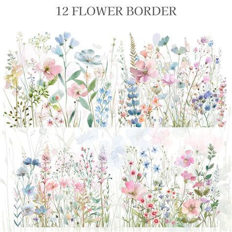 12 Pastel Flower Border Floral Clipart Flower Border Wildflower Clip