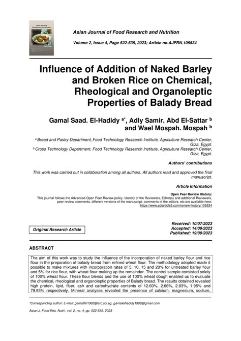 Pdf Influence Of Addition Of Naked Barley And Broken Rice On Chemical