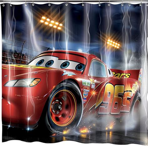 Cars Lightning Mcqueen Racing Car Shower Curtain Movieinspired Design