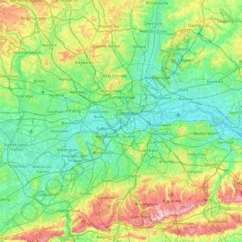 Greater London topographic map, elevation, terrain