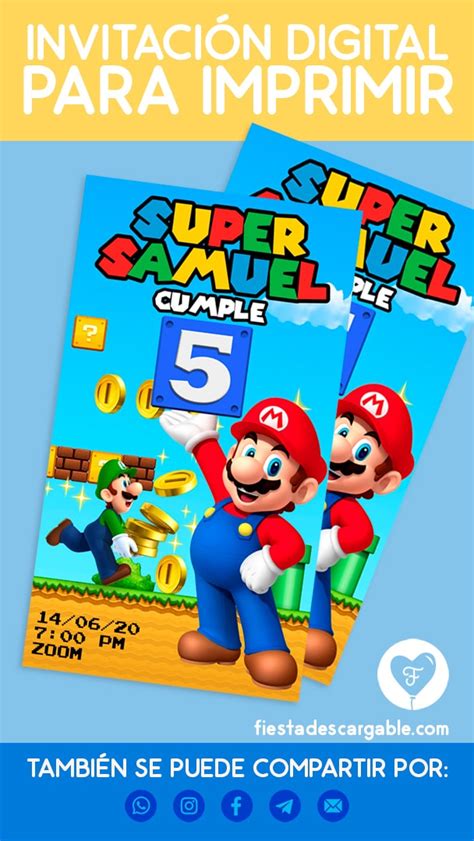 Invitacion Digital Para Cumpleanos De Mario Bross Themelower