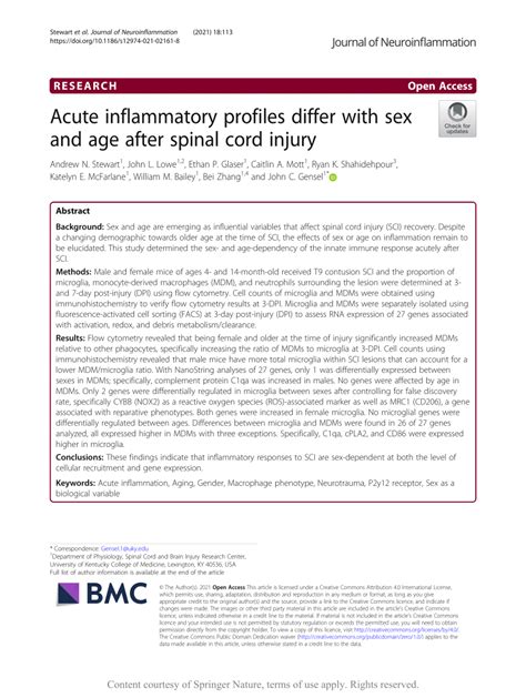 Pdf Acute Inflammatory Profiles Differ With Sex And Age After Spinal
