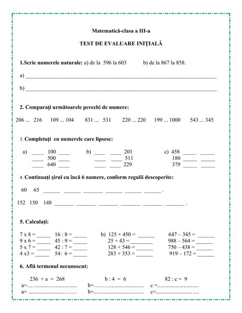 AcademiaABC Evaluare inițială Matematică clasa a III a Fișă de lucru