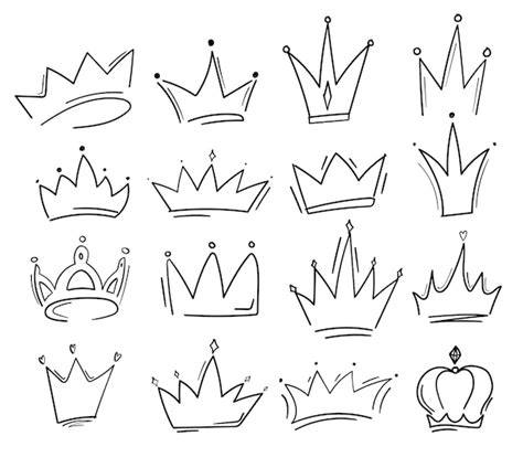 Premium Vector A Bunch Of Crown Icons In Doodle Style Hand Drawn