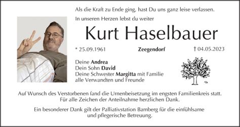 Kurt Haselbauer Traueranzeige Trauer InFranken De