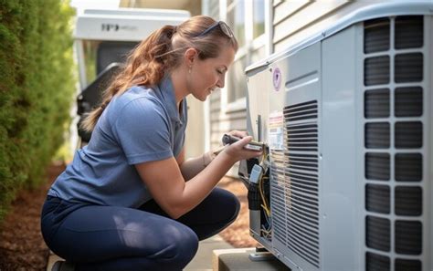 Premium Ai Image Young Woman Technician Air Conditioning Work