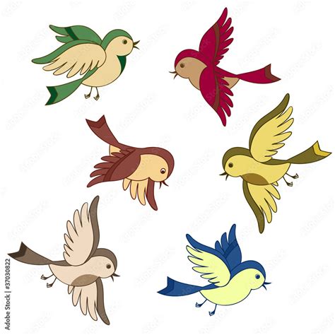 Set Of Flying Bird Cartoon Stock Vector Adobe Stock