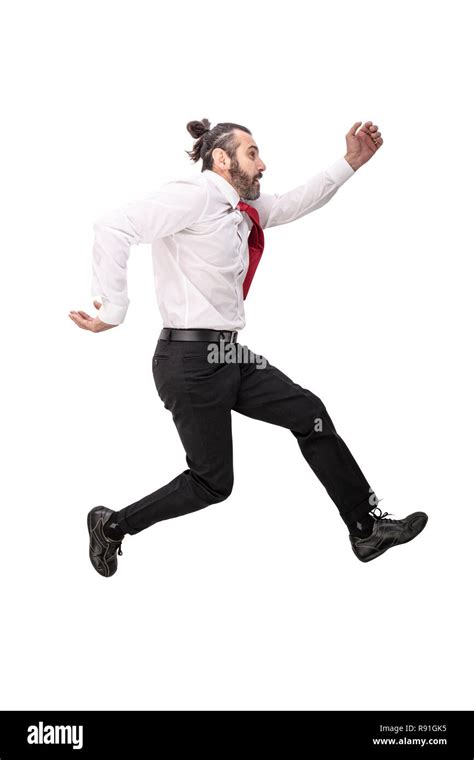 businessman jumping pose isolated on white background Stock Photo - Alamy