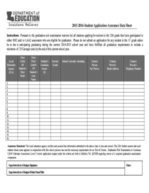 Fillable Online EOC And LAA2 2015 B2016b Graduation Waiver