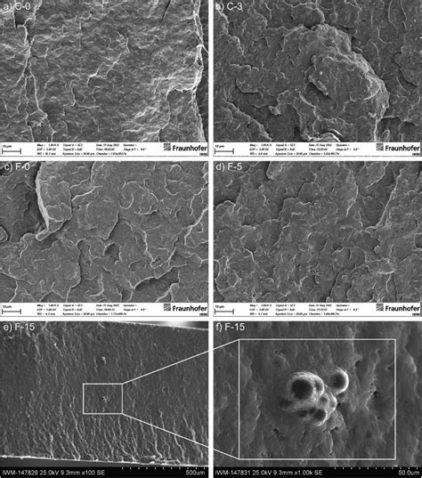 Sem Micrographs Of Brittle Fractures Of A C0 B C3 C F0 D F5 Download Scientific