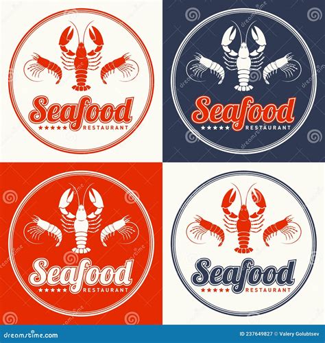 Seafood Restaurant Logo Vector Illustration Set Market Emblem