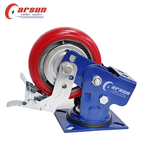 Spring Loaded Shock Absorbing Casters 6 Inch Iron Core PU Wheel Swivel