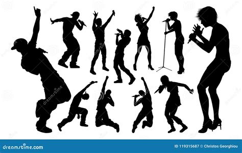 Singers Pop Country Rock Hiphop Star Silhouettes Cartoon Vector