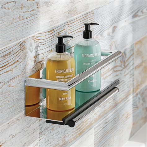 Shower Shelf with Grab Bar and Magnetic Squeegee - Chrome | HiB Ltd