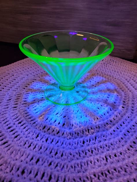 FEDERAL GLASS Uranium Vaseline Panel Footed Sherbet Dessert Bowl Etsy