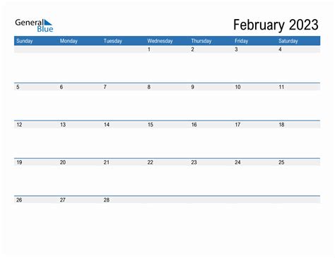 February 2023 Monthly Calendar (PDF, Word, Excel)