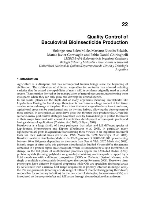 Pdf Quality Control Of Baculoviral Bioinsecticide Production