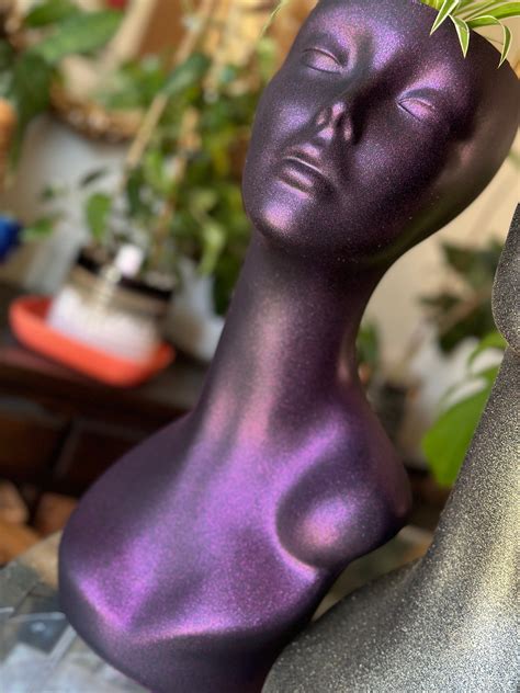 Unique Goddess Mannequin Head Planter Black Purple Plant Pot For Home