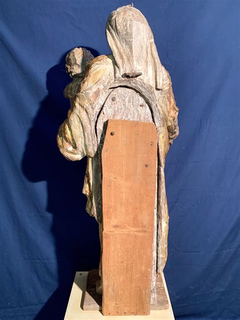 GRANDE SCULTURA LIGNEA POLICROMA MADONNA COL BAMBINO XVI SECOLO