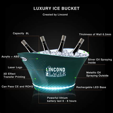 Lincond New Premium Large Ice Bucket Rechargeable Plastic Led Ice