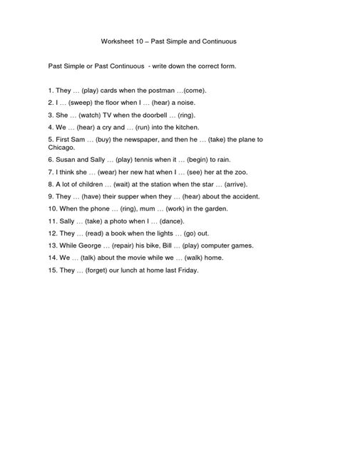 Worksheet 10 Past Simple Continuous Pdf