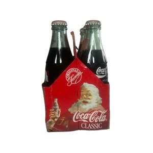 Vintage Seasons Greetings Coca Cola Classic Glass Bottle Santa