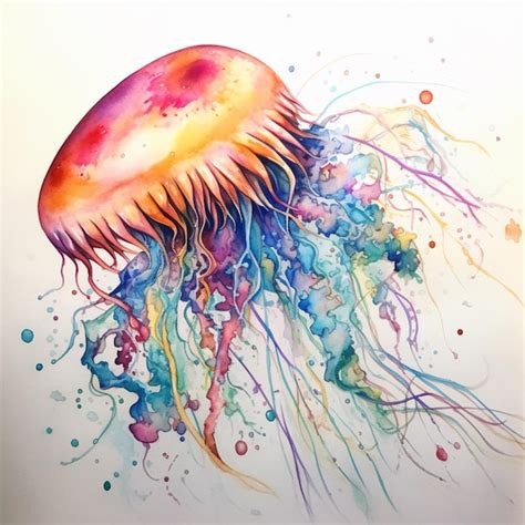 Premium AI Image Painting Of A Jellyfish With Colorful Watercolors On