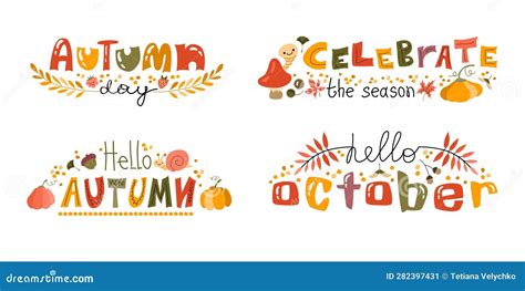 Set of Handwritten Stickers for Fall Season Slogans. Autumn Phrases with Cute and Cozy Design ...