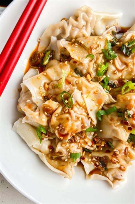 Shrimp And Pork Wontons In Spicy Sauce Life S Ambrosia