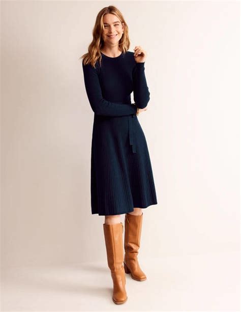 Lola Knitted Midi Dress Navy Boden Uk