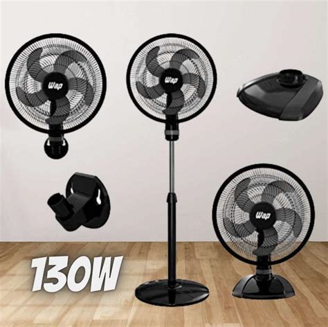 Ventilador De Coluna Parede E Mesa WAP Rajada TURBO W130 3 EM 1 Preto