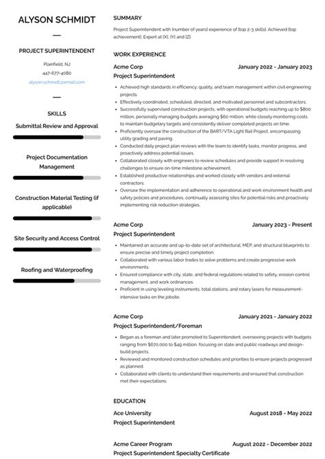 Project Superintendent Resume Examples And Templates